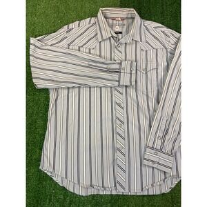 Guess Jeans Co Mens XXL Western Snap Button Shirt Blue White Striped Stretch
